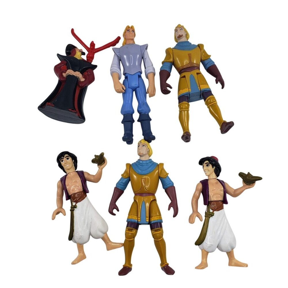 Vintage Disney Action Figure Lot Aladdin Jafar John Smith Phoebus 6-Piece Set